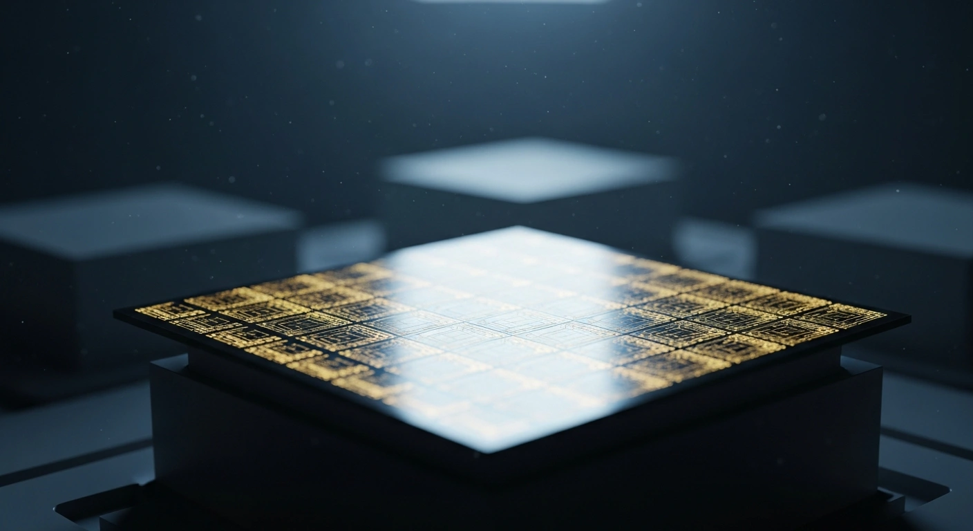 A close-up view of a high-tech silicon memory chip representing the growing semiconductor manufacturing capabilities of ChangXin Memory Technologies.