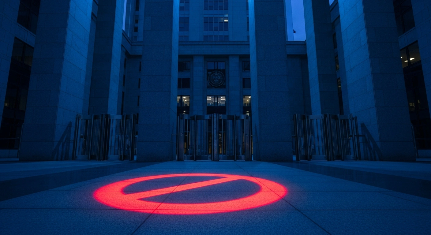 The Czech government has officially banned HHC, HHC-O, and THCP, represented by a symbolic prohibition sign in front of a government building.