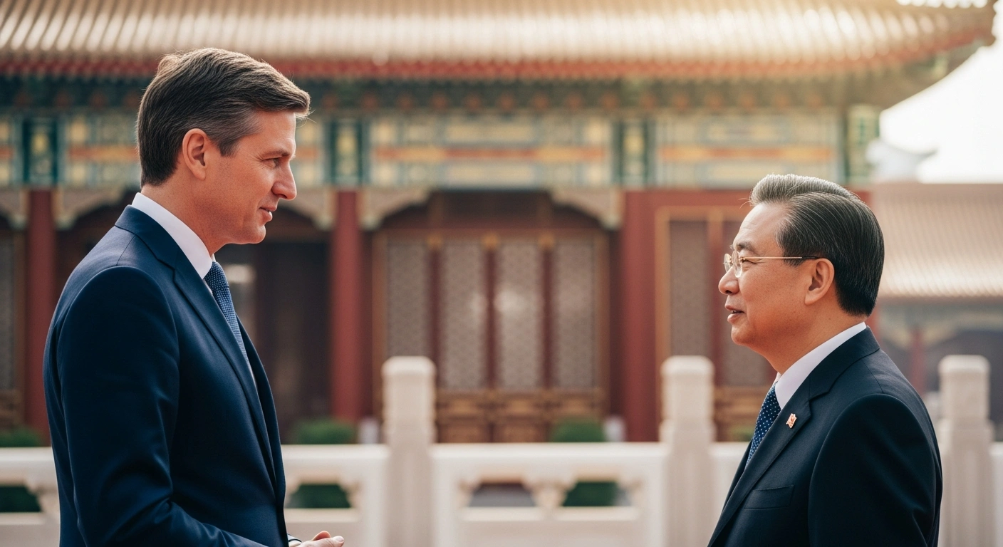 Tomio Okamura, Speaker of the Chamber of Deputies of the Czech Republic, engages in diplomatic discussions with a Chinese official during an official visit to China.