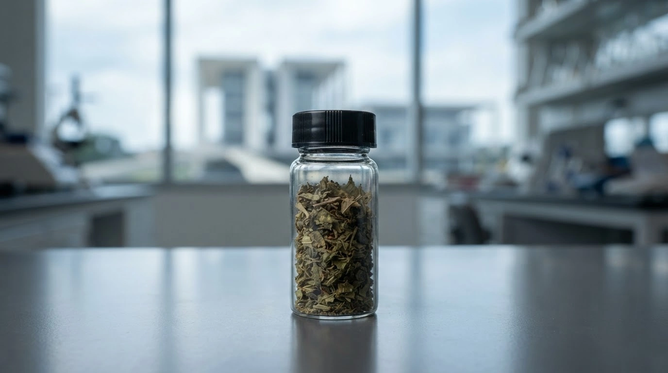 A close-up view of botanical substances in a laboratory setting representing the Czech government's new regulatory framework for CBD and kratom.