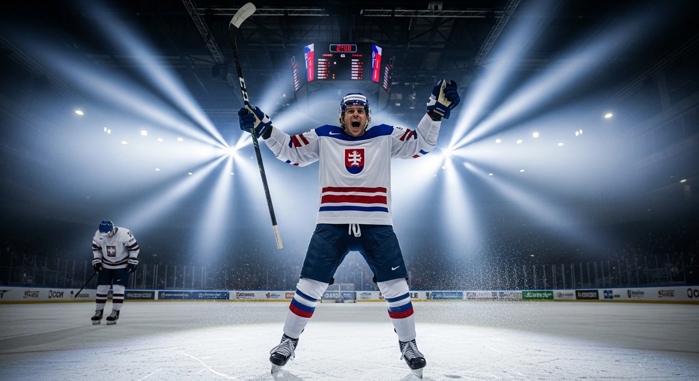 A Czech hockey player celebrates a 4-2 victory over Latvia at the 2026 IIHF World Junior Championship in Minneapolis, securing second place in Group B.