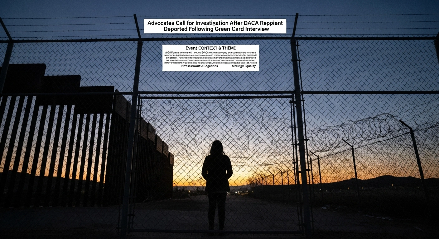 A woman with DACA status stands alone at a border crossing after being deported to Mexico following a green card interview.