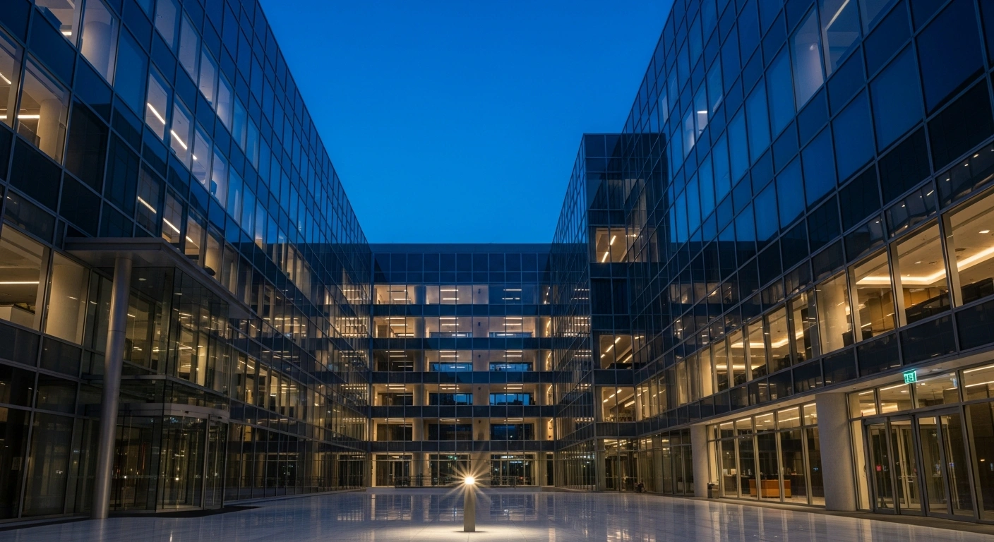 The modern headquarters of Danske Bank stands at dusk, representing the transparency of financial share transactions and regulatory reporting.