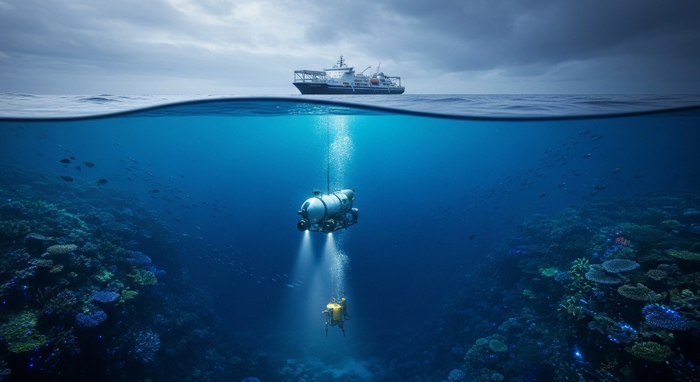 A high-tech mining vessel operates in the Pacific Ocean as leaders from American Samoa protest the potential environmental impact of deep-sea mining on marine ecosystems.