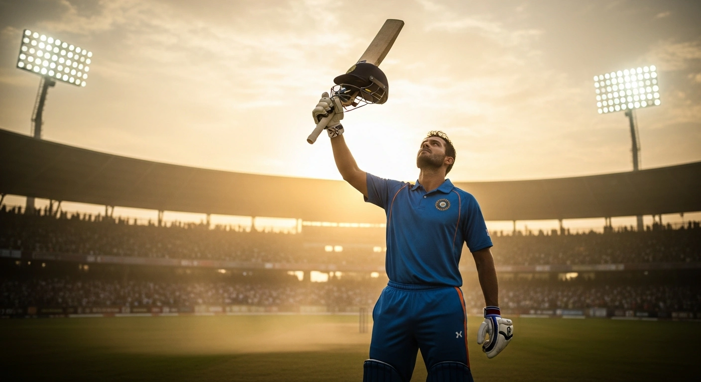 A Delhi Capitals cricket player celebrates a victory against the Kolkata Knight Riders on the field at the end of the IPL 2026 season.