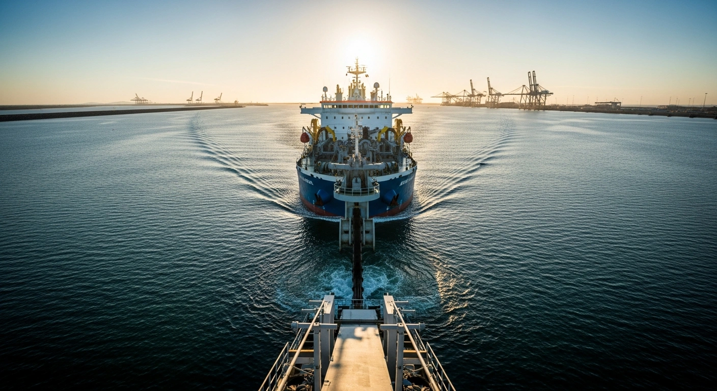 A large DEME dredging vessel operates in the access channel of the Port of Paranaguá in Brazil to maintain maritime navigability.