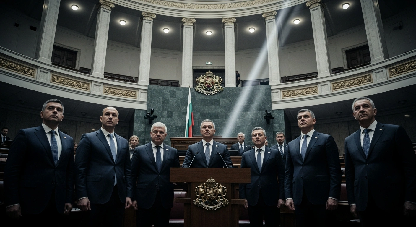 Members of the Democratic Bulgaria parliamentary group express their opposition to government anti-inflation measures during a tense session in the national assembly.