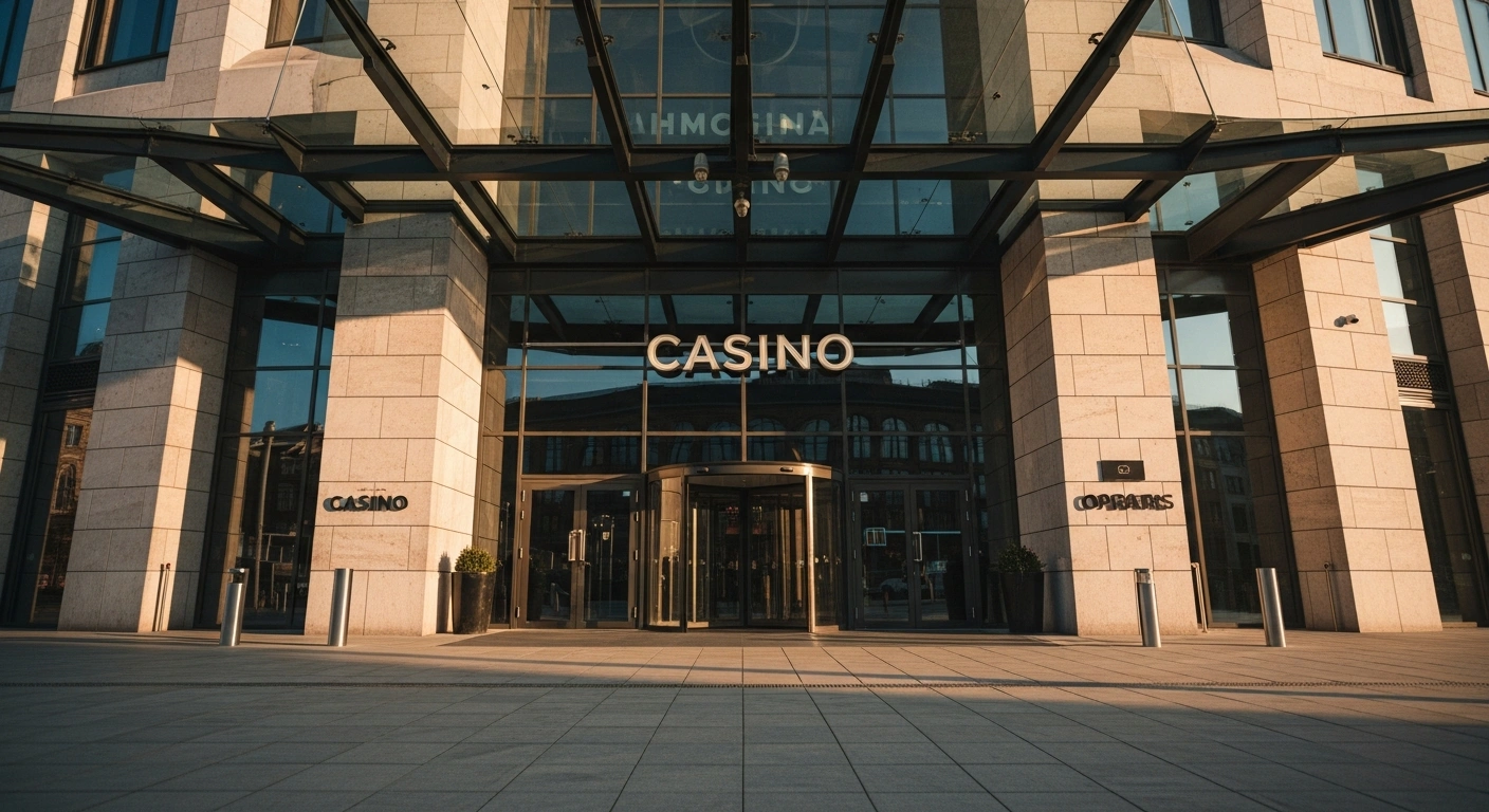 The exterior of a modern, upscale casino building in Denmark represents the reopening of the application process for land-based gambling licenses.