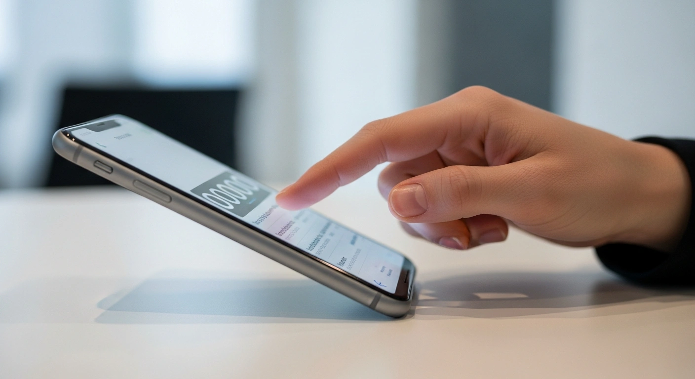 A person's hand holds a modern smartphone displaying a digital interface, illuminated by the screen's soft glow, representing Denmark's successful digital health card app, Sundhedskortet, and its widespread adoption in the country's digital healthcare strategy.