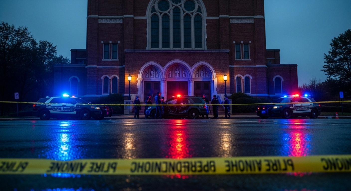Law enforcement officers investigate a damaged vehicle containing explosive materials after it was rammed into a Detroit-area synagogue.