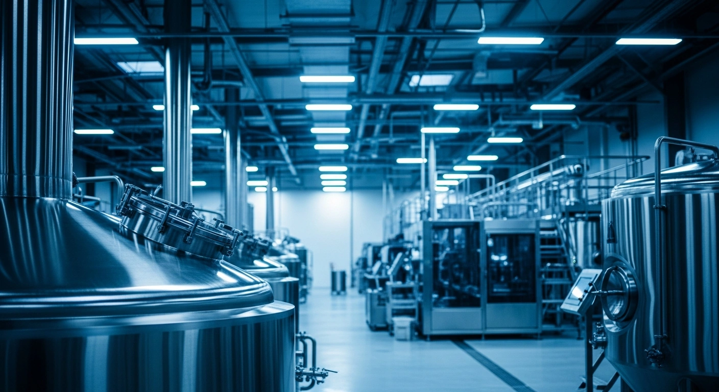 A modern, automated brewery facility representing Diageo's strategic plan to increase Guinness production capacity.