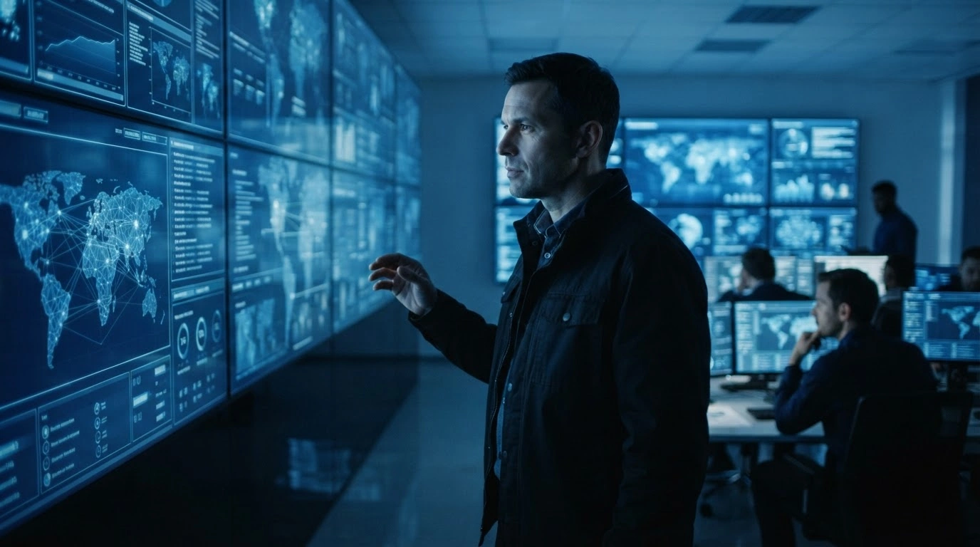 An investigator works in a high-tech command center to dismantle a global child abuse network operating on encrypted messaging platforms.