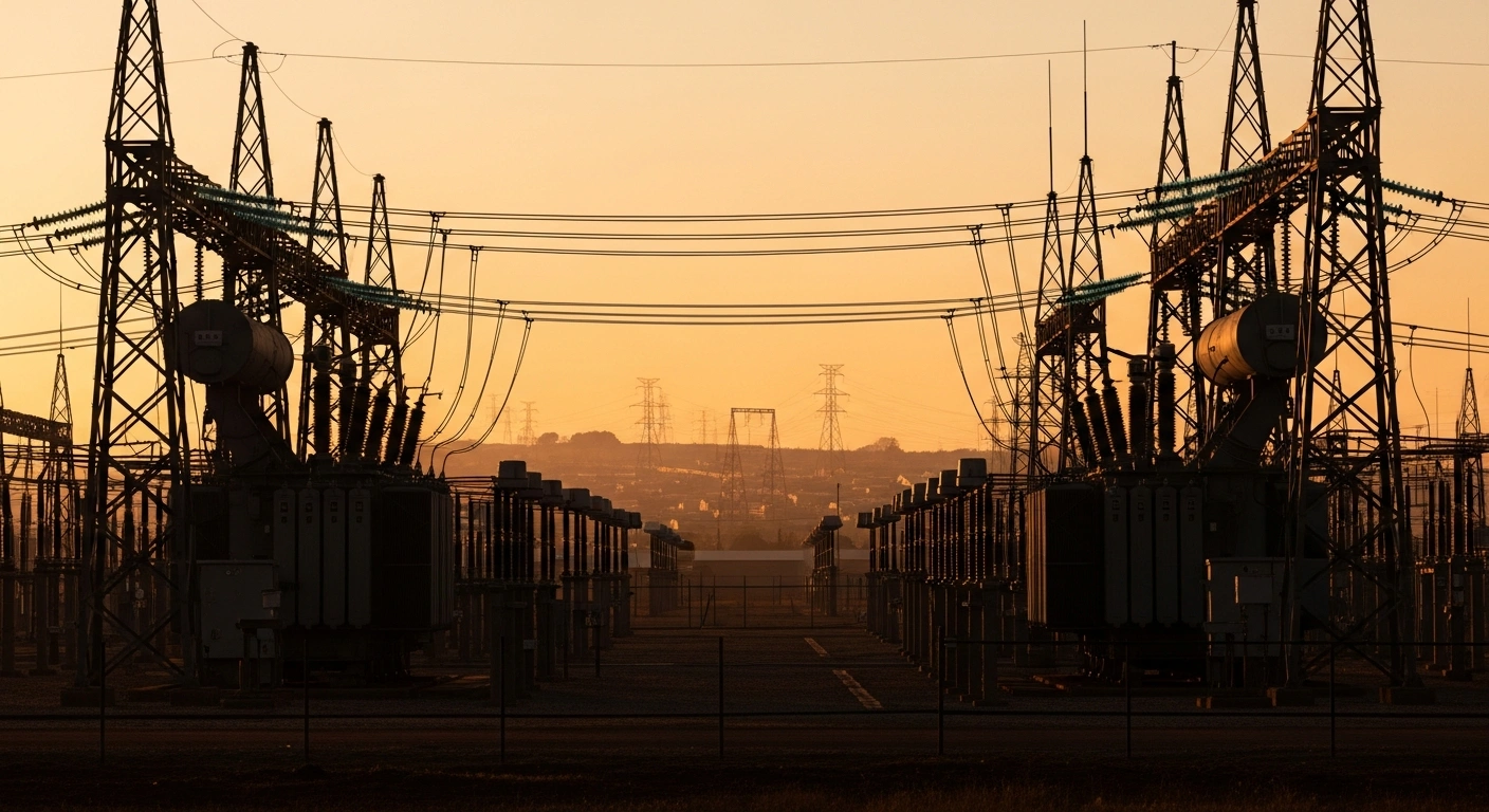 The Ditsobotla Local Municipality infrastructure stands illuminated at sunset as part of a new debt repayment agreement with Eskom to stabilize power supply.