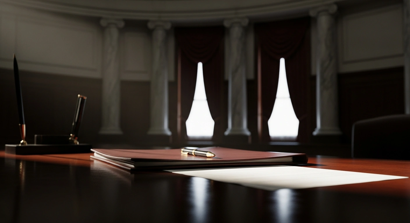Acting Attorney General Todd Blanche's office features a desk with legal documents representing the Department of Justice's decision to abandon a controversial IRS agreement.