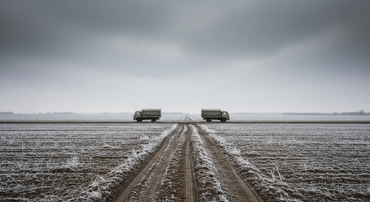 A desolate, empty field in the Donetsk region serves as the site for a proposed humanitarian ceasefire to facilitate the handover of fallen service members.