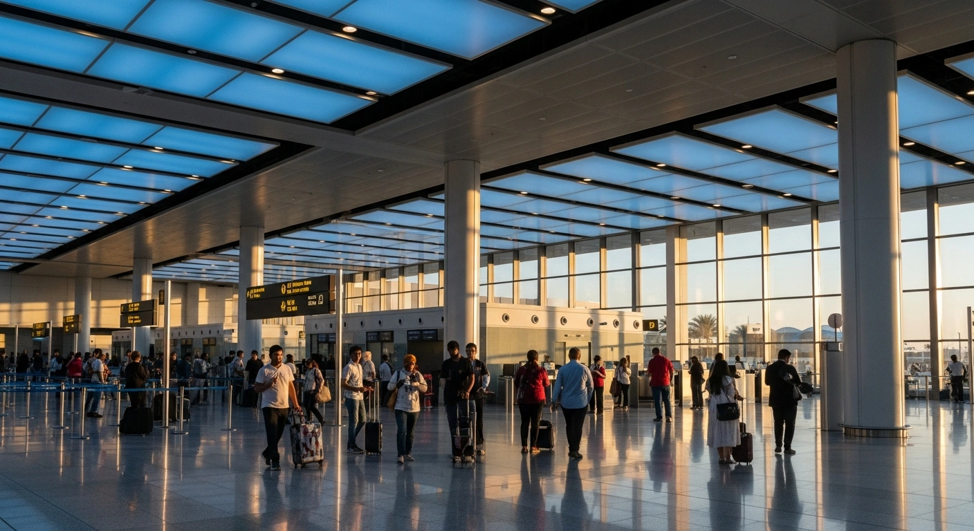 Travelers pass through passport control at Dubai International Airport Terminal 3 during the busy Eid Al Adha holiday period.