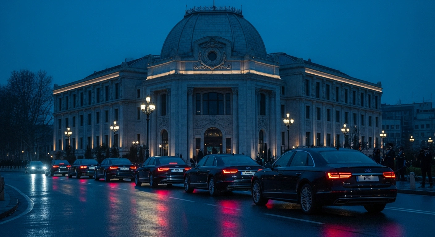 A diplomatic convoy departs the Dutch embassy in Tehran as part of a temporary staff relocation due to regional security concerns.