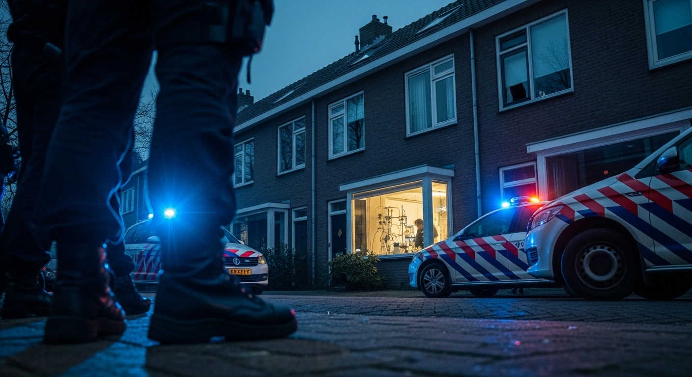 Dutch police conduct a raid on a professional drug laboratory discovered inside a residential building in The Hague.