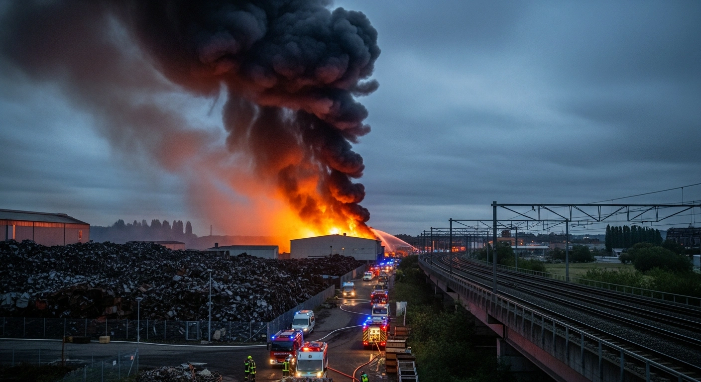 Emergency services respond to a massive fire at a metal recycling centre in East Tilbury that has caused significant disruptions to the c2c rail network.