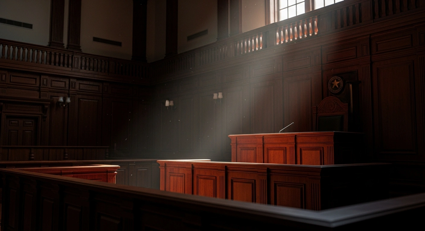 An empty courtroom bench in the Brazilian Supreme Federal Court represents the absence of a prison sentence for Congressman Eduardo Bolsonaro.
