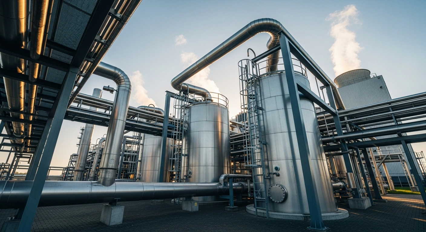 The EemsGas biomethane production facility stands in Delfzijl, Netherlands, as part of a government-funded project to convert organic waste into renewable energy for the national grid.