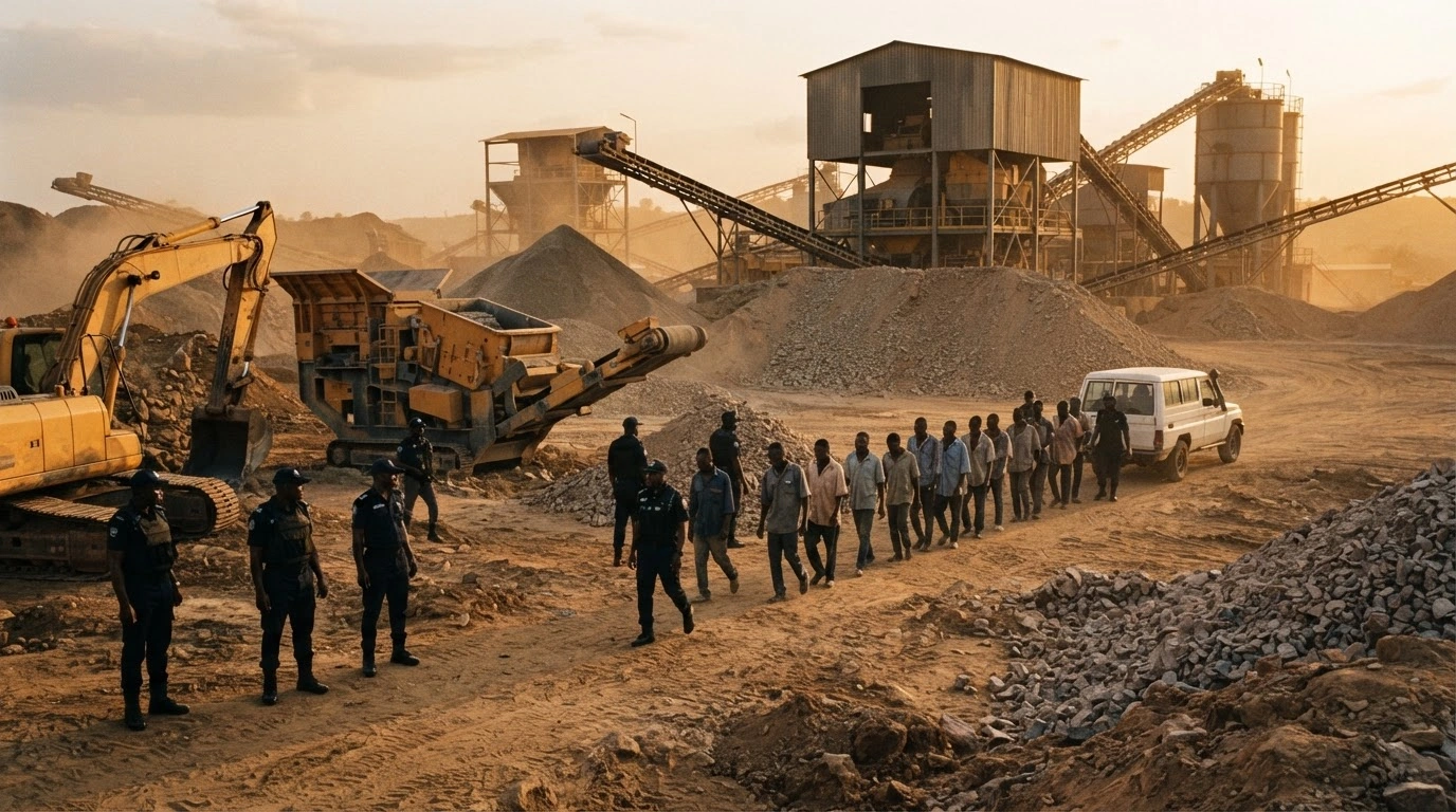 EFCC agents conduct an operation at an illegal lithium processing plant in Kwara State, Nigeria, where multiple suspects have been arrested.