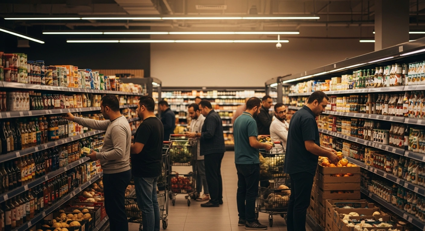 Shoppers browse through a well-stocked Egyptian supermarket as part of the government initiative to provide affordable household goods.