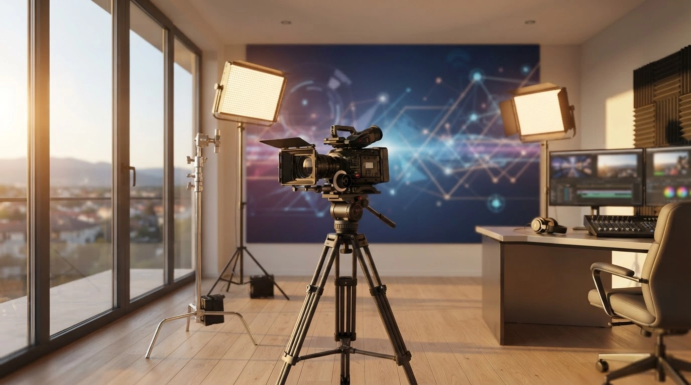 A professional studio setup with camera equipment represents the second edition of the Eixivern event dedicated to supporting Catalan-language digital creators.
