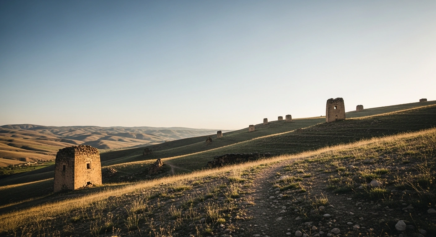 A peaceful landscape view of the rural terrain near Elbistan in the Kahramanmaras province of Turkey following a minor magnitude 2.4 earthquake.
