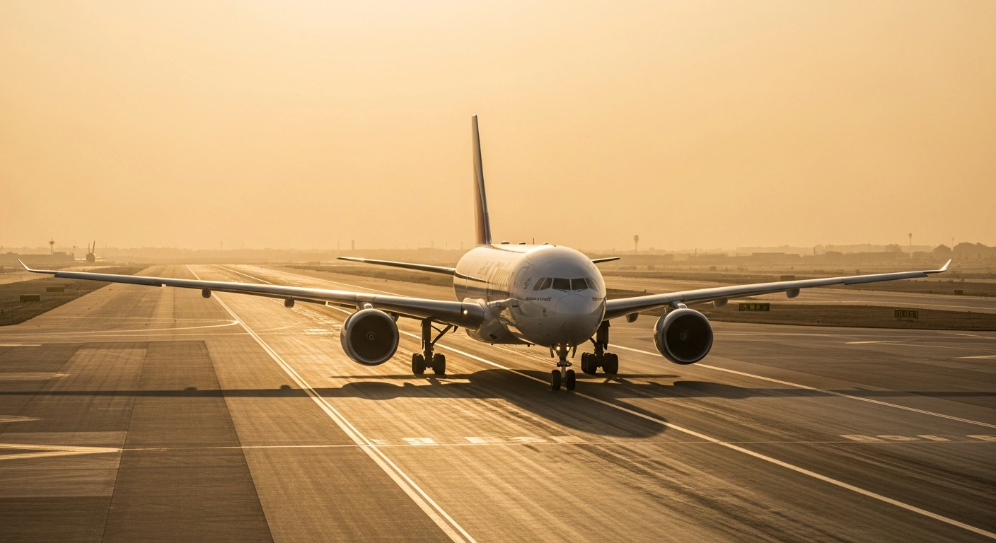 An Emirates airline jet sits on the tarmac at Dubai International Airport as the airline manages a modified flight schedule due to regional instability.