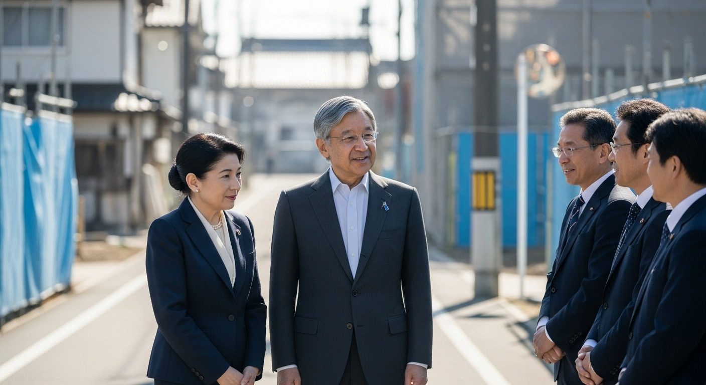 Emperor Naruhito and Empress Masako visit Ozu, Ehime Prefecture, to meet with residents affected by the 2018 western Japan floods and inspect reconstruction efforts.