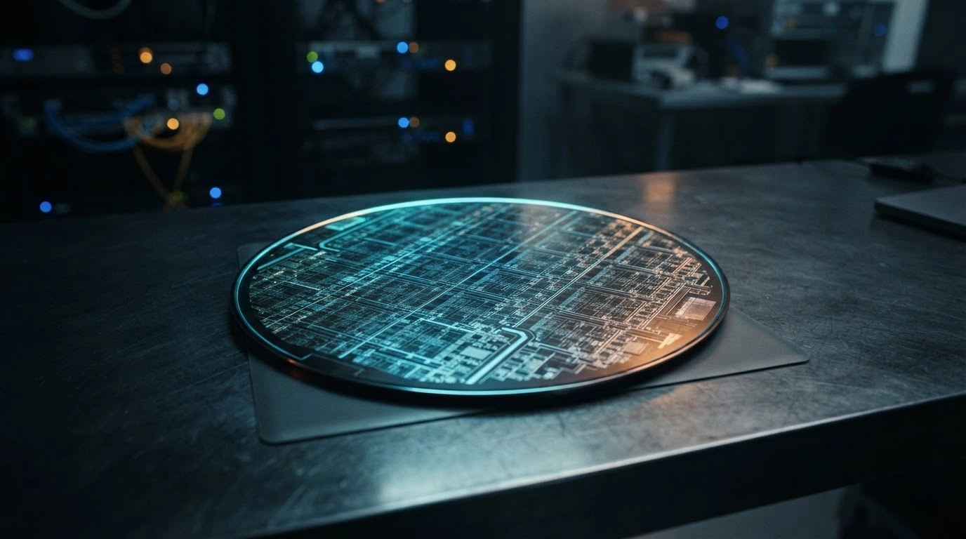 A close-up view of a high-tech silicon chip representing the growth of China's domestic semiconductor industry and AI hardware development.
