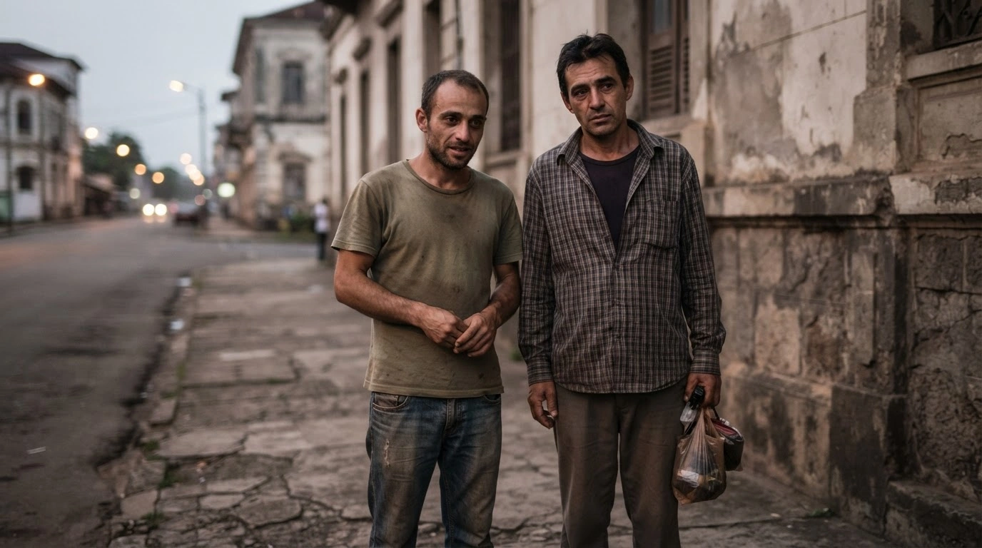 Ahmed Soliman and Samson Birhane stand together in Malabo after being released from detention following their deportation from the United States.