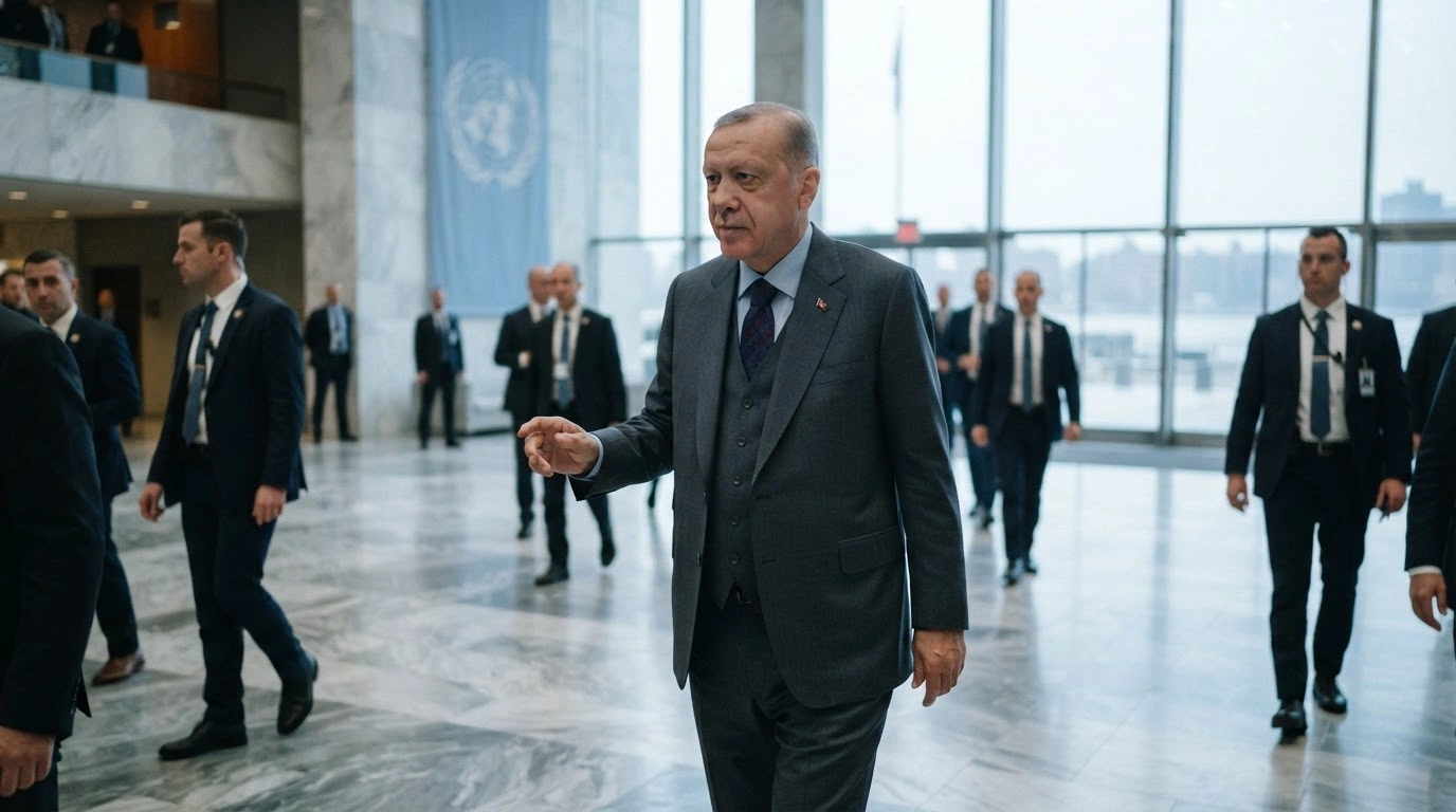 Turkish President Recep Tayyip Erdogan walks through the United Nations headquarters in New York to attend the 81st General Assembly.