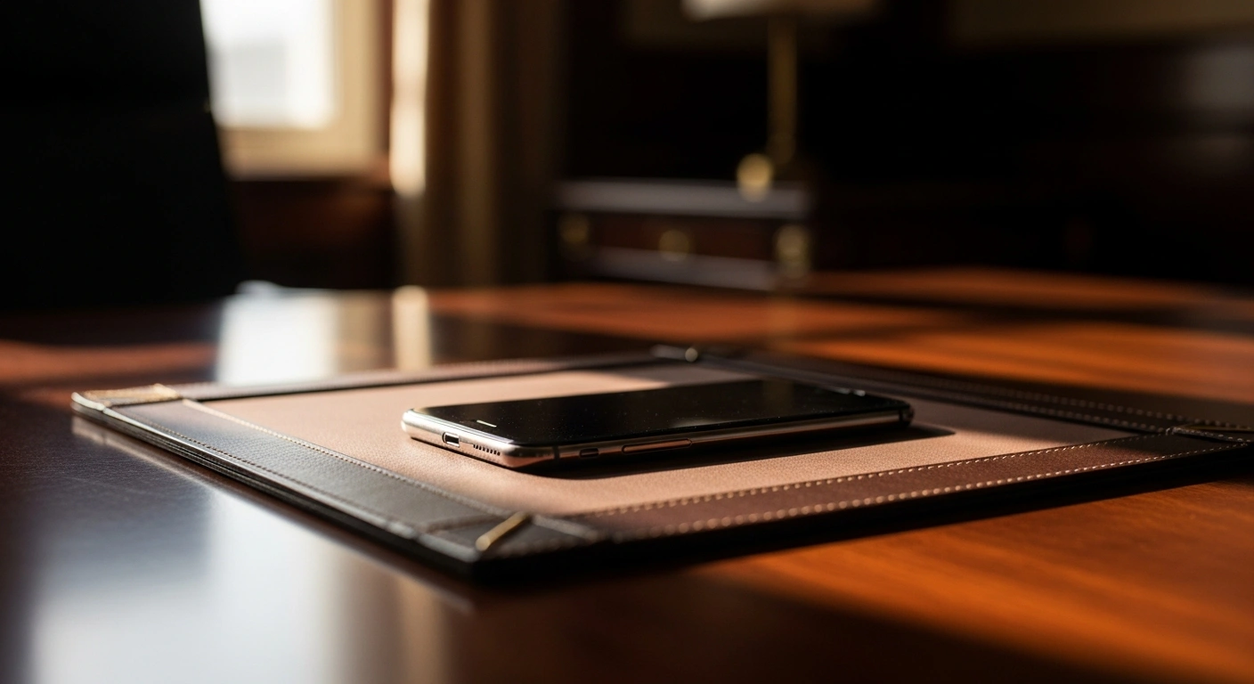 A smartphone rests on a desk during diplomatic discussions between Turkish President Recep Tayyip Erdogan and European leaders.