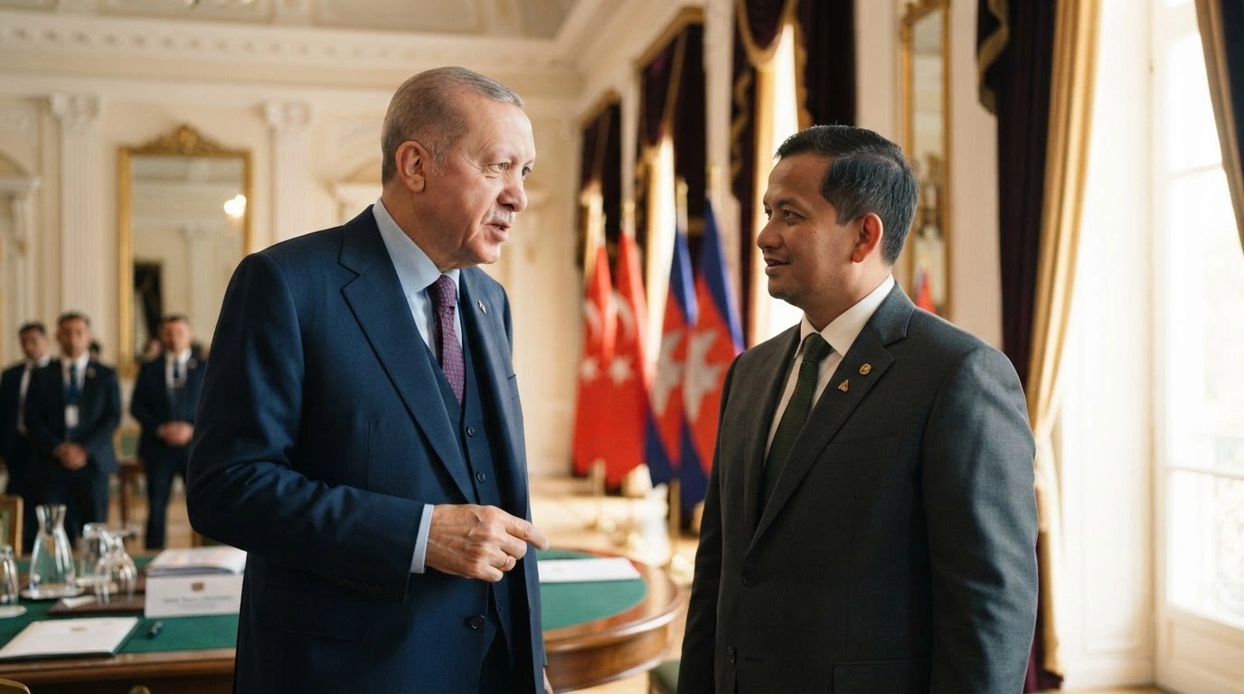 Turkish President Recep Tayyip Erdoğan and Cambodian Prime Minister Hun Manet meet to discuss bilateral relations and diplomatic cooperation.