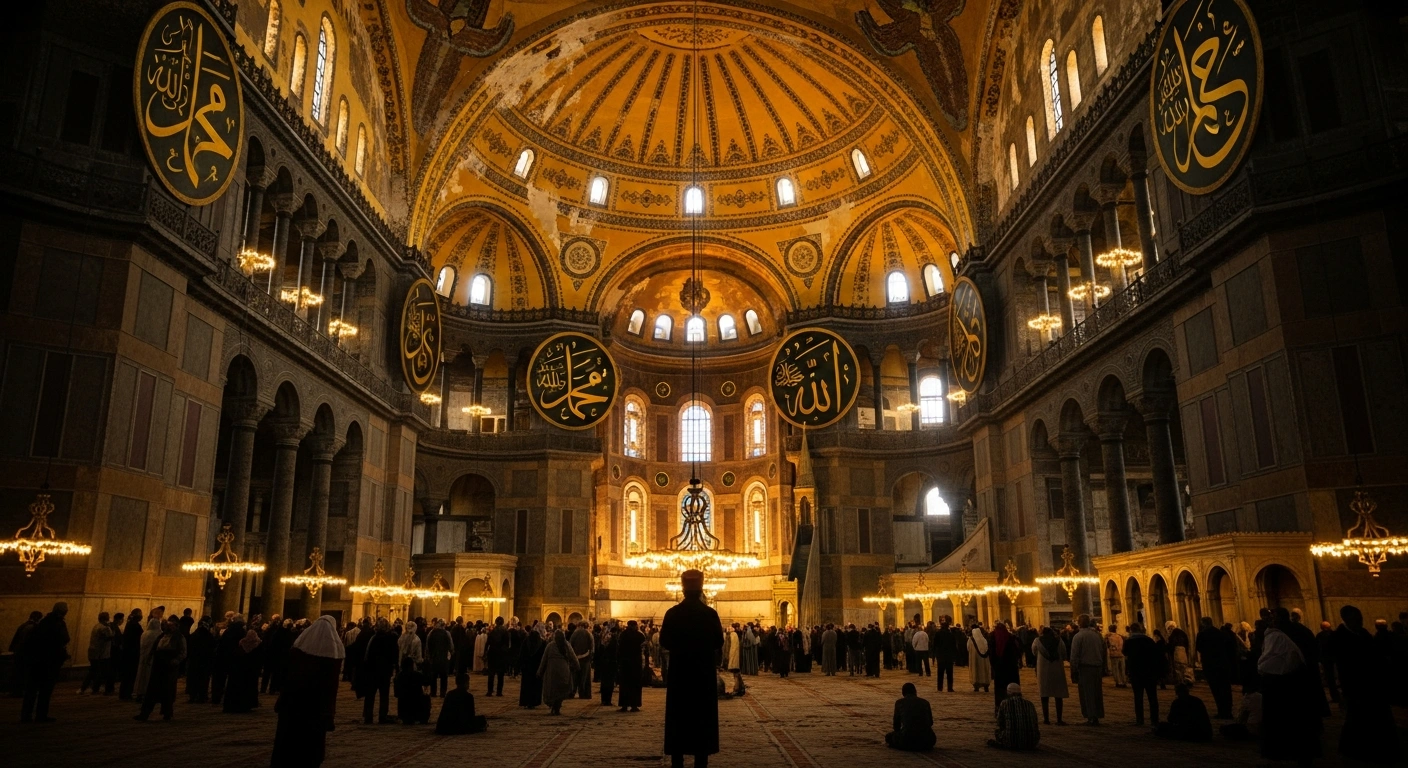 Turkish President Recep Tayyip Erdogan participates in Friday prayers at the Hagia Sophia to commemorate the anniversary of the Ottoman conquest of Constantinople.