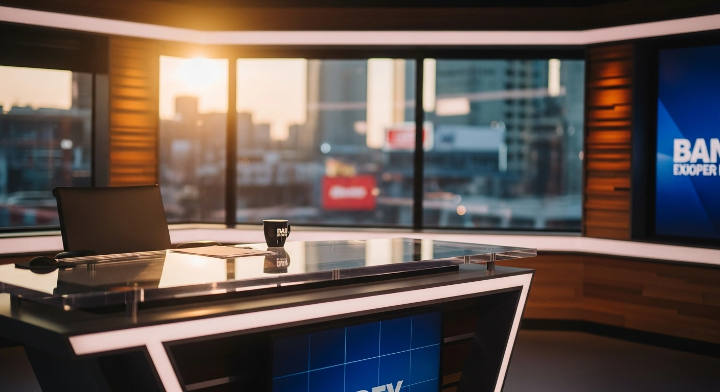 A professional television studio set represents the media career of Argentine television host Ernestina Pais, confirming she is alive and well.