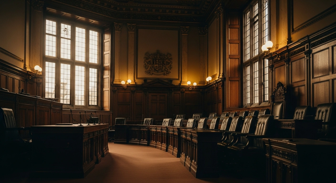 The interior of a traditional British council chamber with wooden seating and natural light, representing the Essex County Council's return to religious observance.