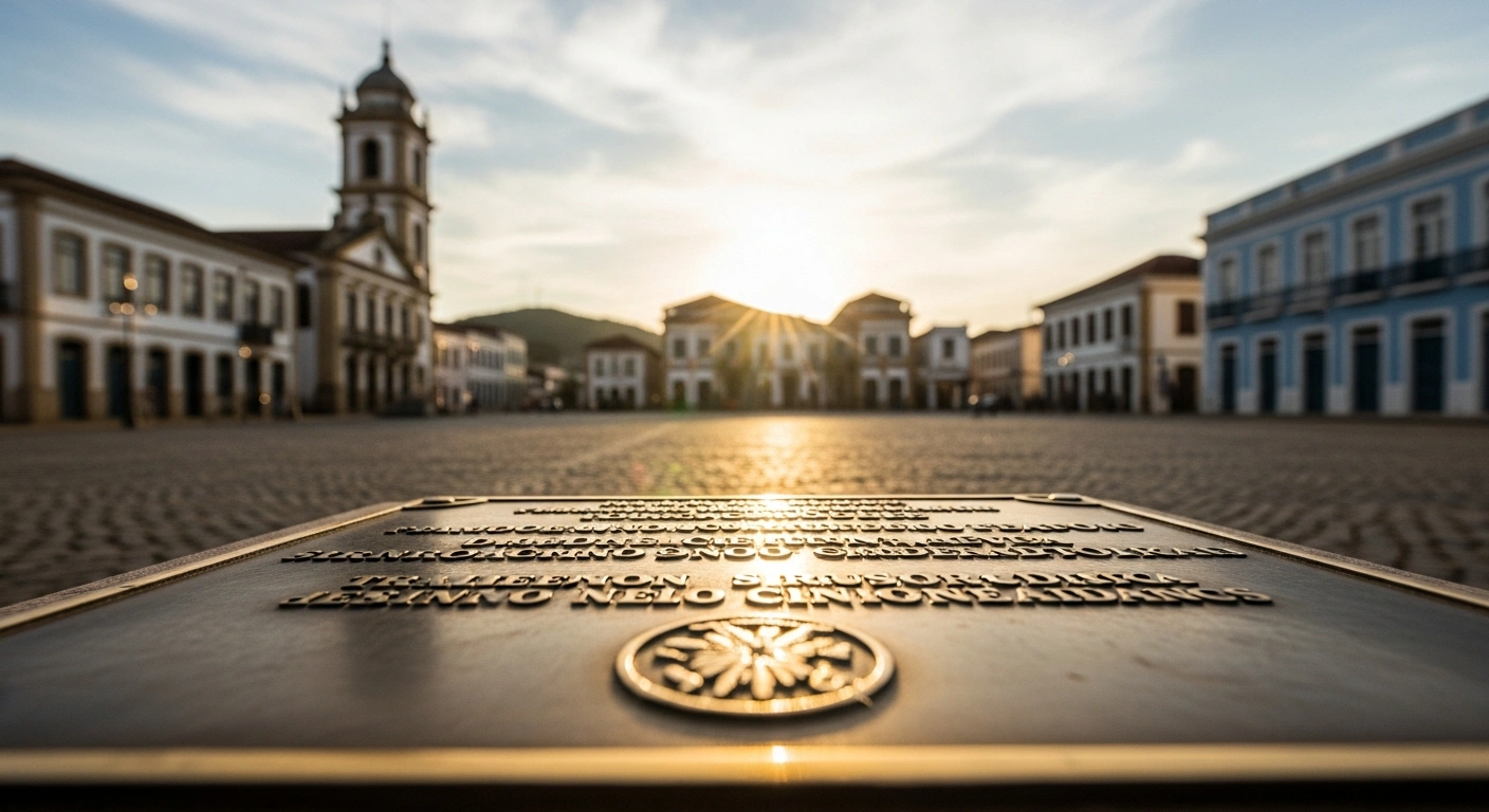 A sun-drenched public square in Piracicaba, Brazil, features a dignified bronze plaque or modest monument, symbolizing the enduring legacy of Esther Rocha, a prominent former councilwoman, teacher, and historian.