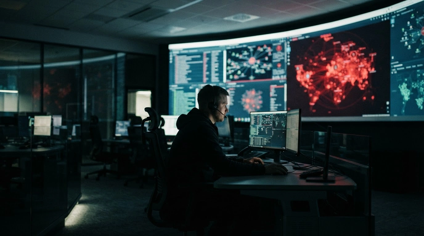 A cybersecurity analyst monitors digital influence operations and information manipulation attempts targeting the Estonian presidential election.