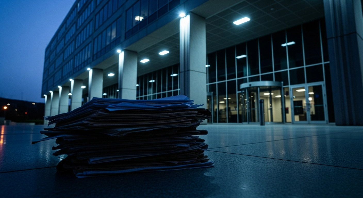 A stack of financial documents sits in front of a modern office building as the ETDP SETA faces an investigation into irregular expenditure.