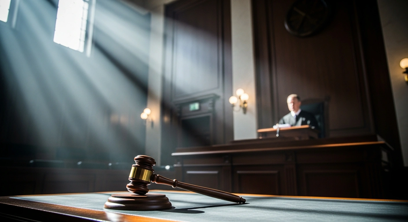 A wooden gavel sits on a desk in a Hong Kong courtroom where a judge has ruled in favor of China Evergrande Group regarding a debt recovery case.