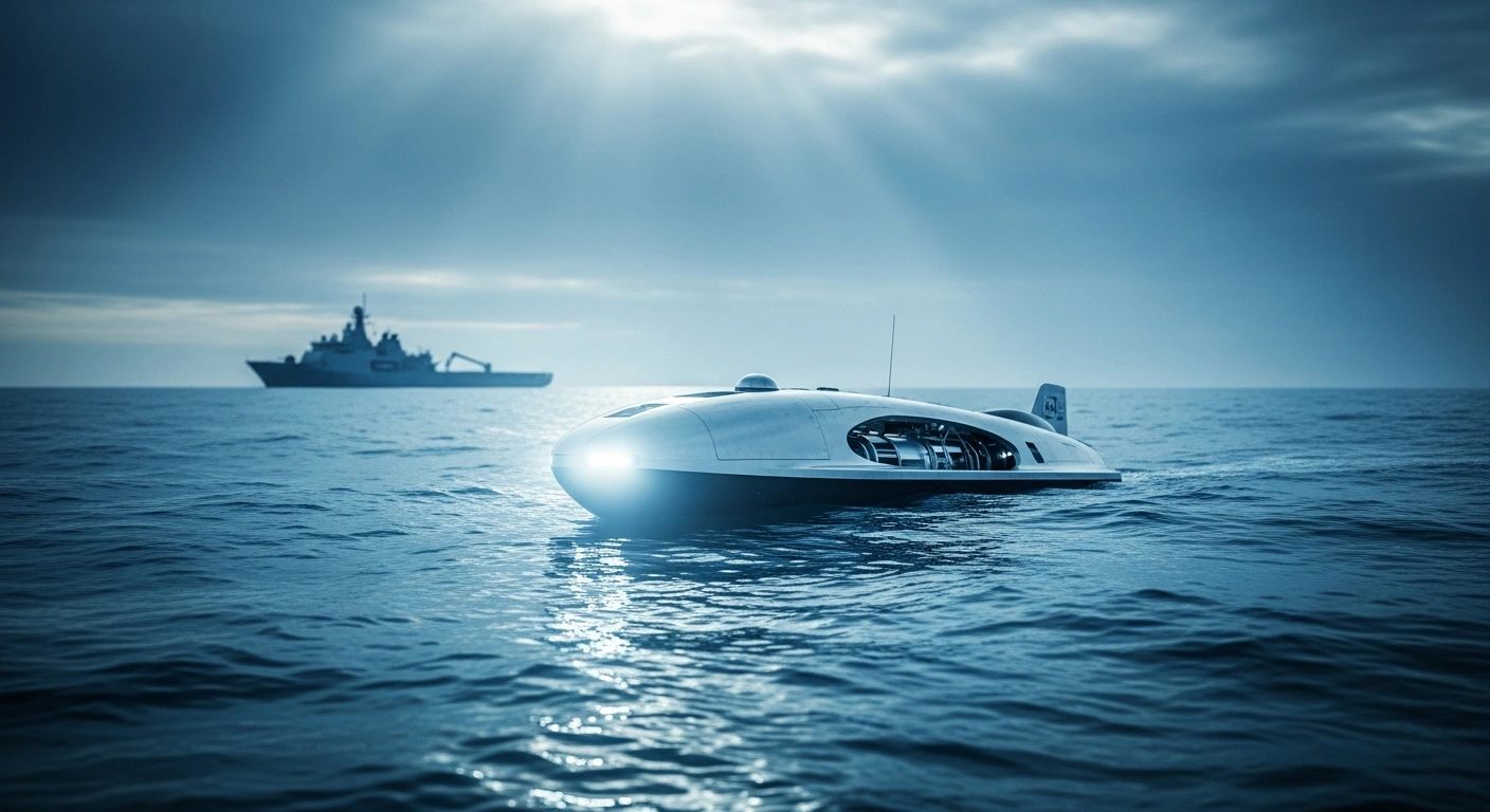 An autonomous mine countermeasures drone from Exail Technologies operates underwater to enhance maritime security for the Belgian and Dutch navies.