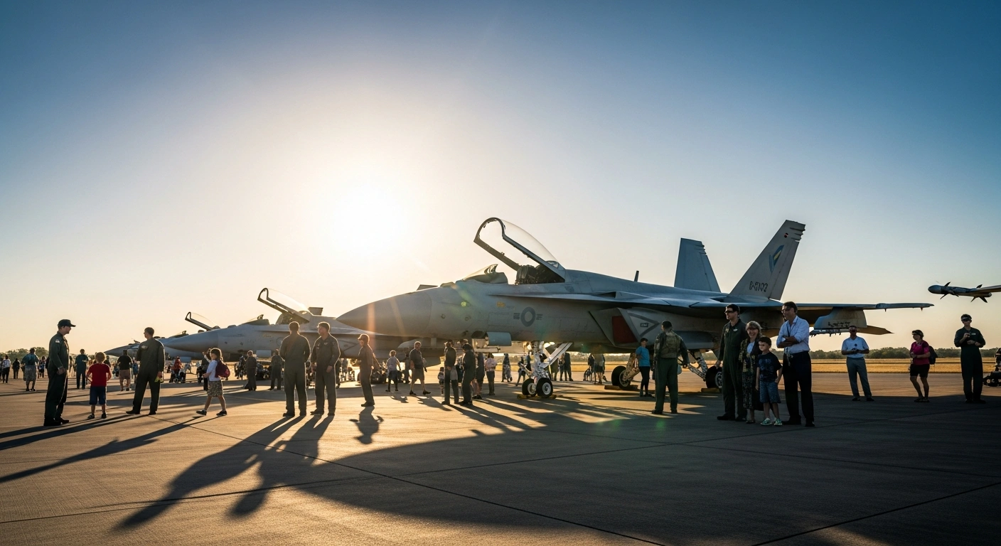Crowds of spectators gather at RAAF Base Darwin to view international military fighter jets during the Exercise Pitch Black 2026 Open Day.