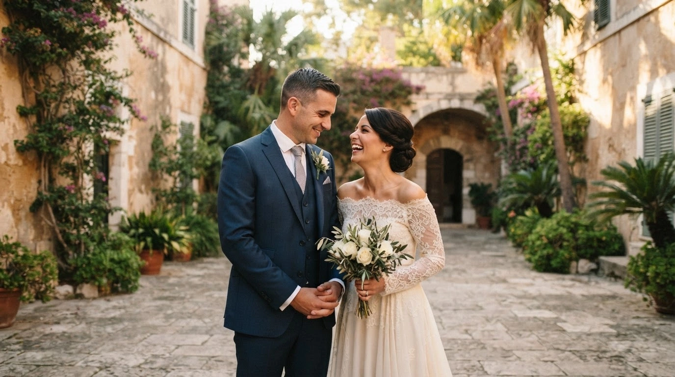 Gibraltar Chief Minister Fabian Picardo and his partner Justine Olivero stand together during their private wedding ceremony at The Convent.