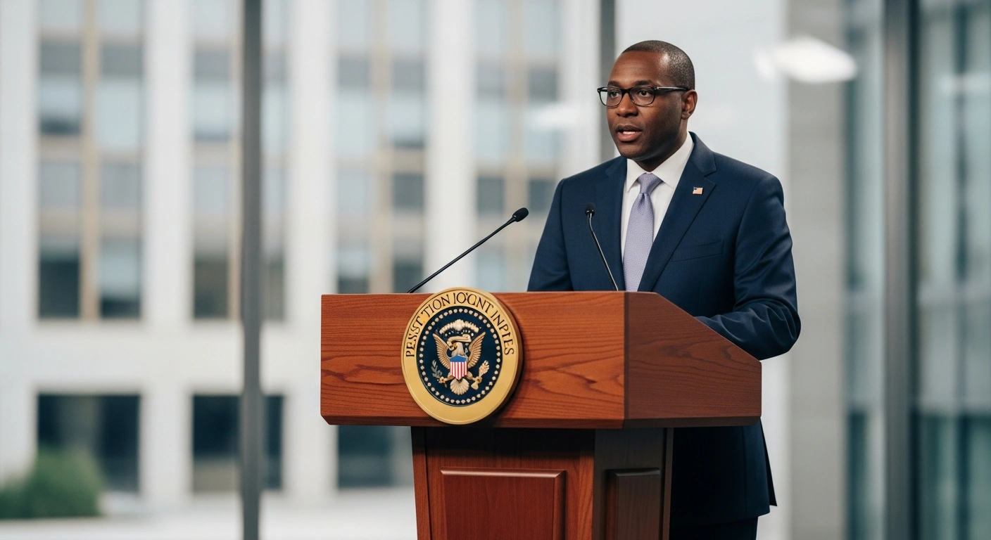 A professional podium stands in a bright, formal press room setting, representing the investigation into false claims regarding the Order of the White Eagle.