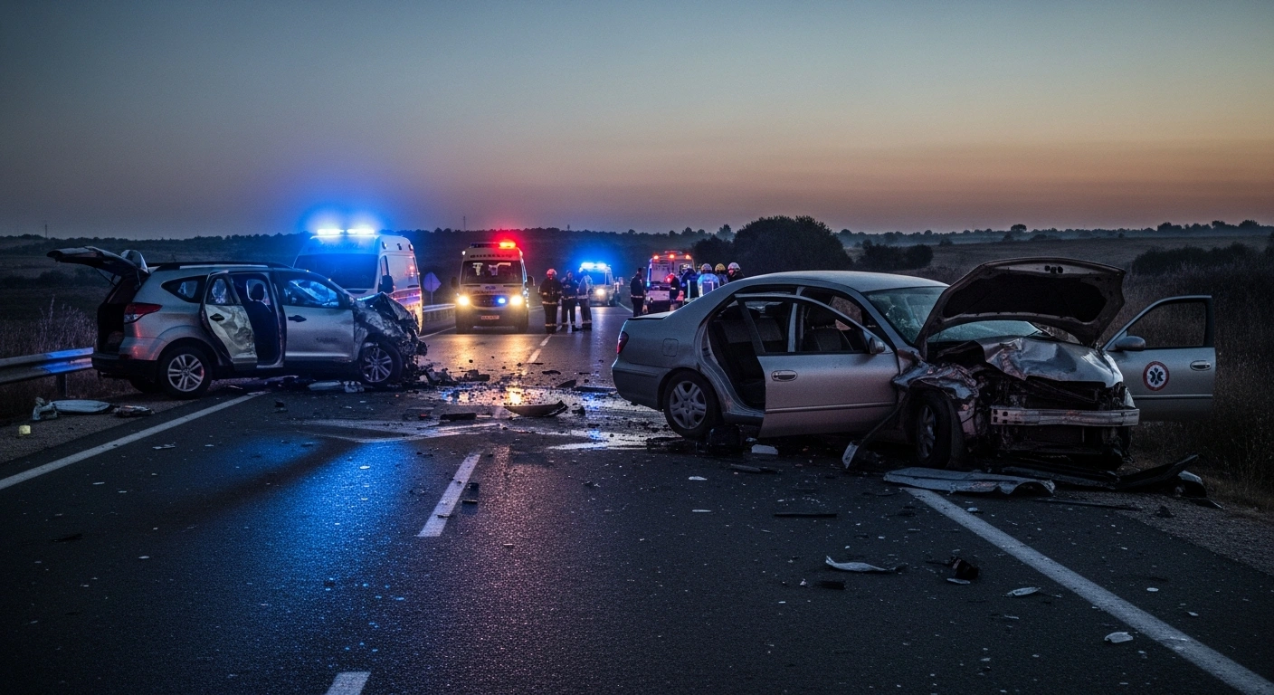 Emergency responders work at the scene of a fatal multi-car collision near Kibbutz Ginegar in northern Israel.