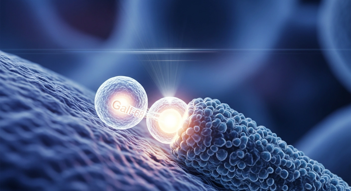 A close-up, hyper-realistic image shows a luminous molecular structure, representing ITM's gallium-68-radiolabeled PET imaging agent ITM-94, precisely binding to a cellular receptor, symbolizing its targeting of carbonic anhydrase IX (CAIX) for clear cell renal cell carcinoma detection, following its U.S. FDA Fast Track designation.