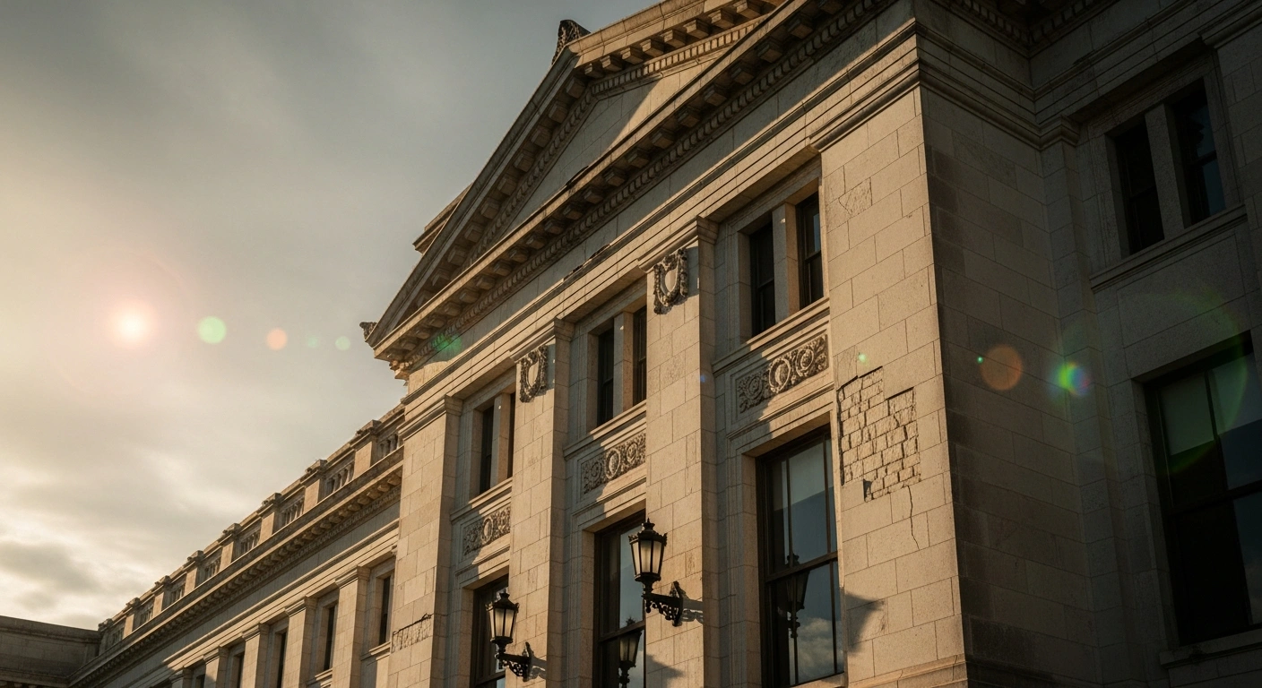 A historic federal building with visible signs of structural decay represents the urgent maintenance needs of the United States federal real estate portfolio.